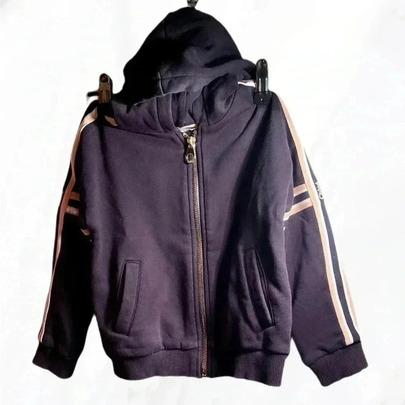Authentic Chloe girls designer full zip navy pink stripes long  sleeve hoodie 5 - Picture 2 of 6